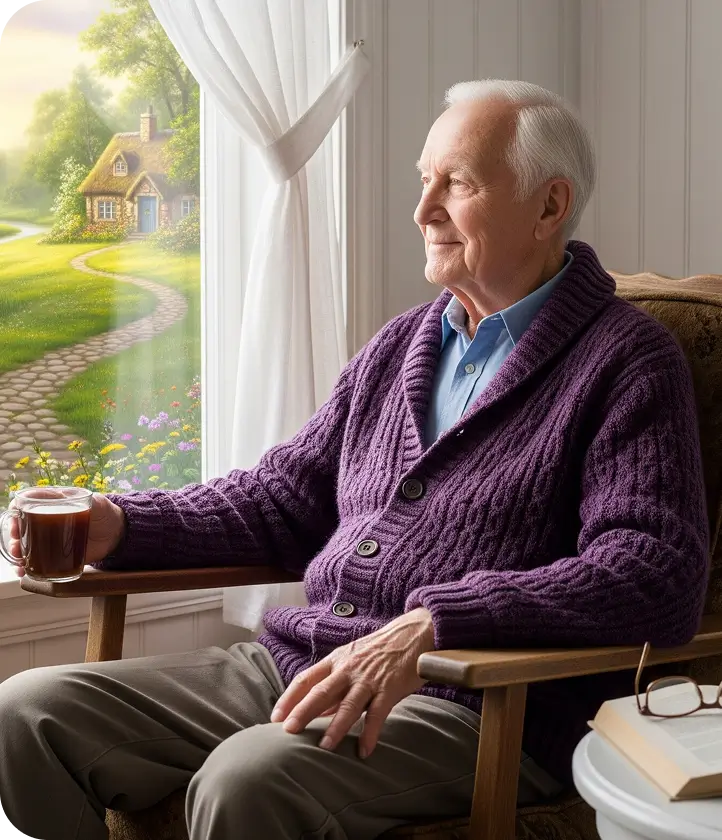 Senior man with home care nurse